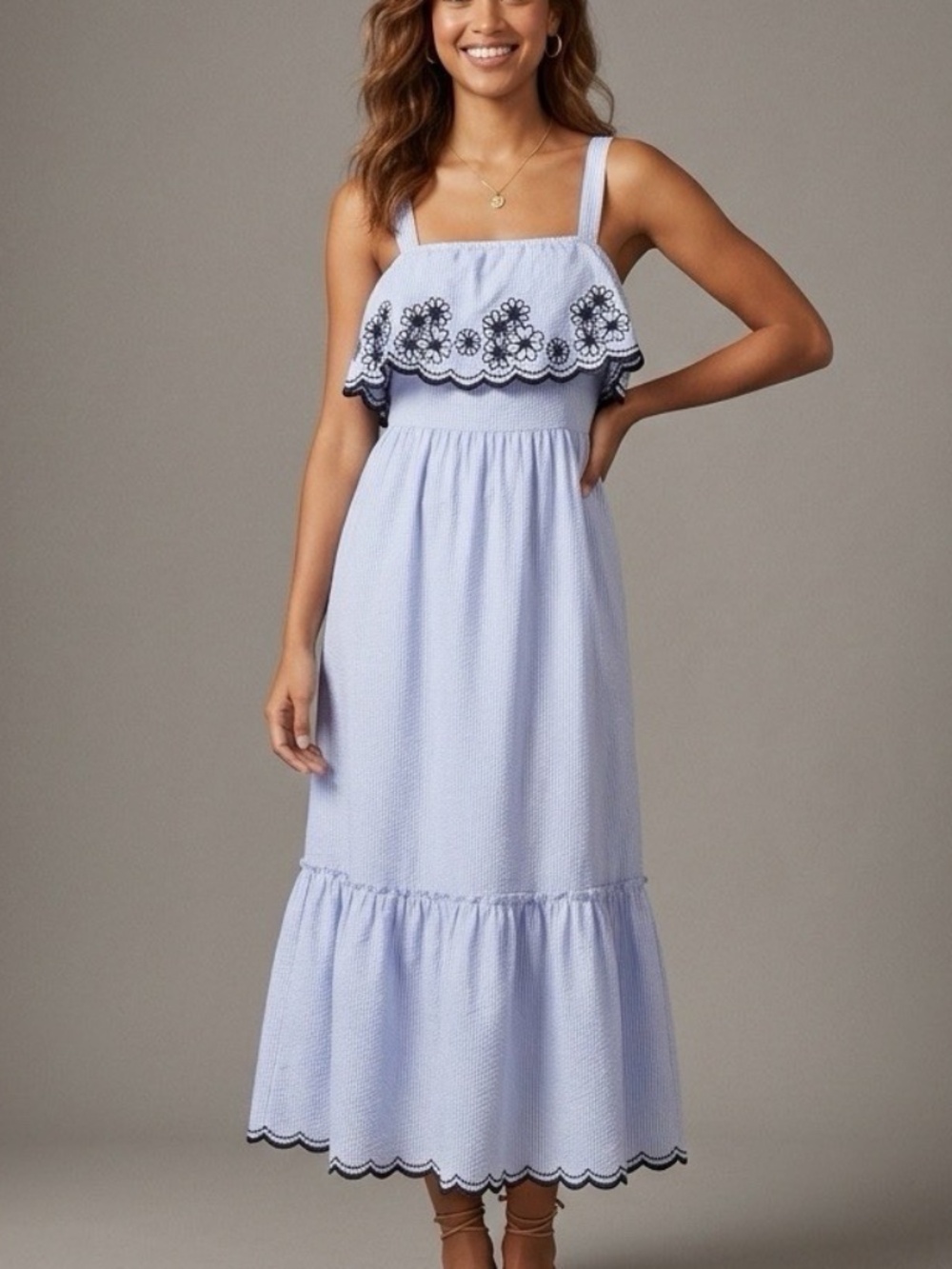 Kate Spade NWOT Daisy Embroidered Patio Sun Dress Blue Size M